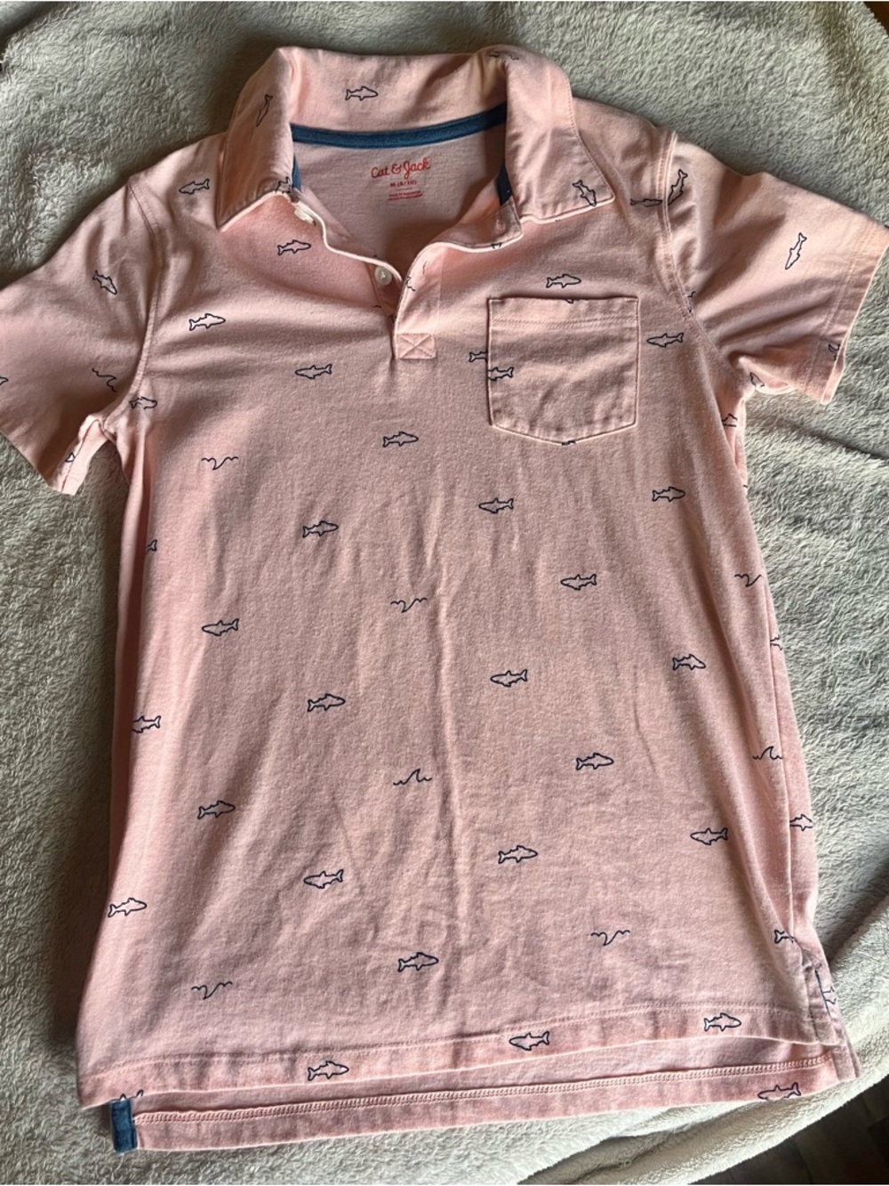 Cat & Jack Pink Polo with Navy Shark Print